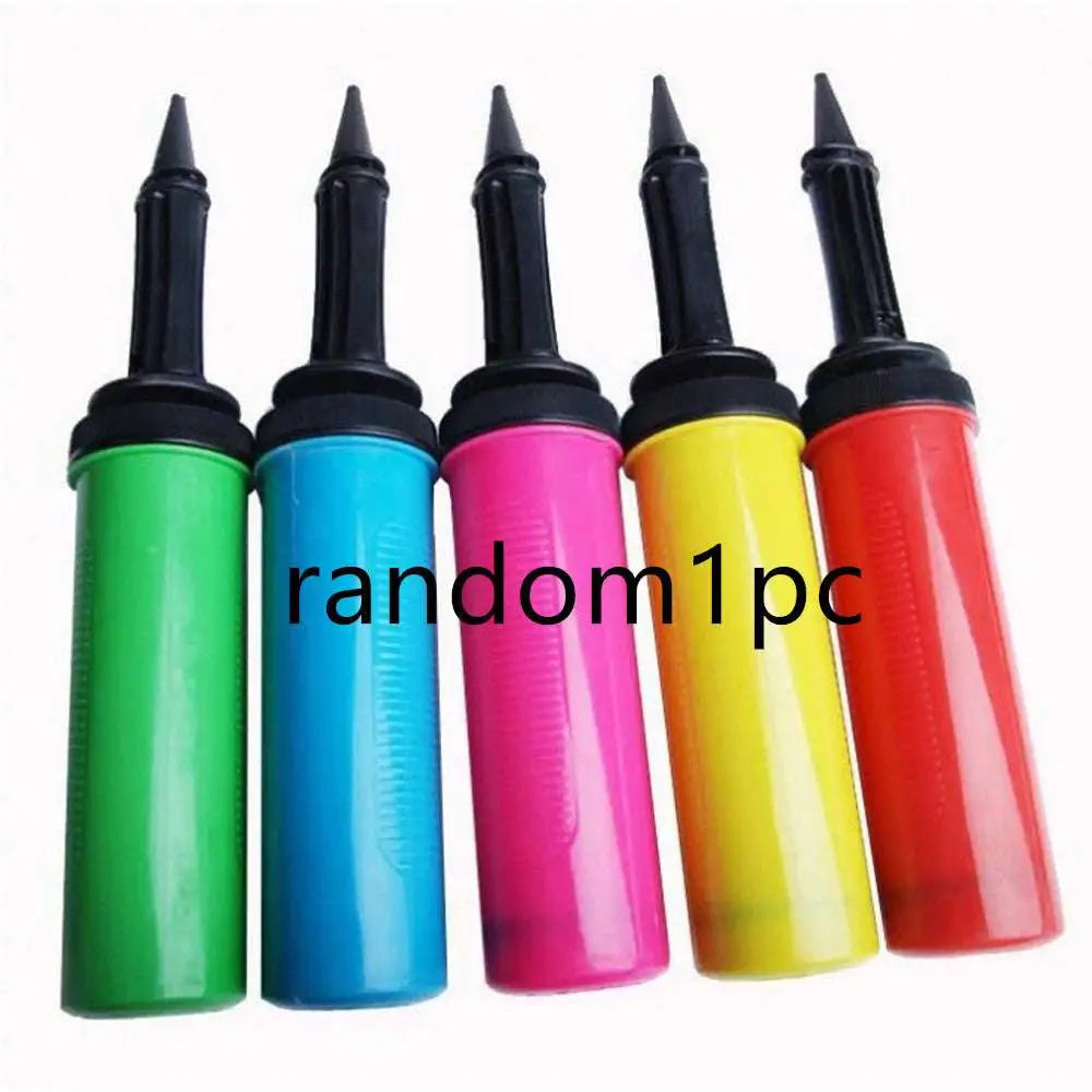 Five colorful handheld air pumps with black nozzles for luminous balloon rose bouquet transparent bobo ball inflation