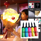 A glowing luminous balloon rose bouquet featuring a red rose inside a transparent bobo ball wrapped in brown paper