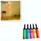 Colorful handheld air pumps in green blue pink yellow and red with black nozzles for luminous balloon rose bouquet and transparent bobo ball inflation