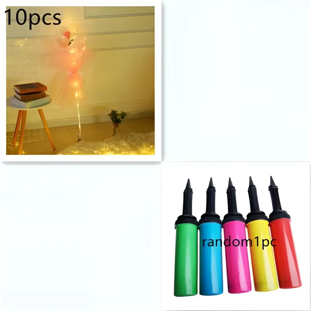Colorful handheld air pumps in green blue pink yellow and red with black nozzles for luminous balloon rose bouquet and transparent bobo ball inflation