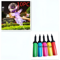 Colorful handheld balloon pump with black nozzle and grip for inflating luminous balloon rose and transparent bobo ball bouquets