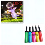 Colorful handheld balloon pump with black nozzle and grip for inflating luminous balloon rose and transparent bobo ball bouquets