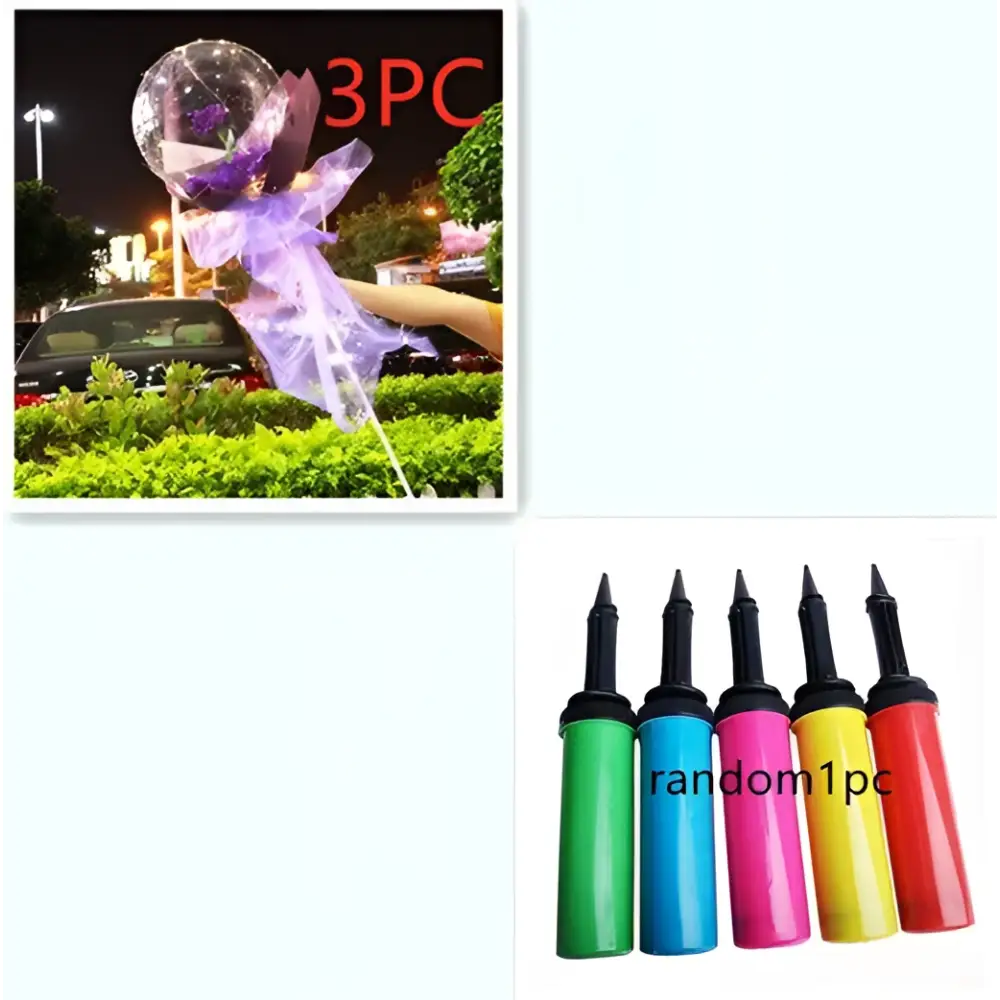 Colorful handheld pump with black nozzle and textured grip for inflating luminous balloon rose bouquet transparent bobo ball