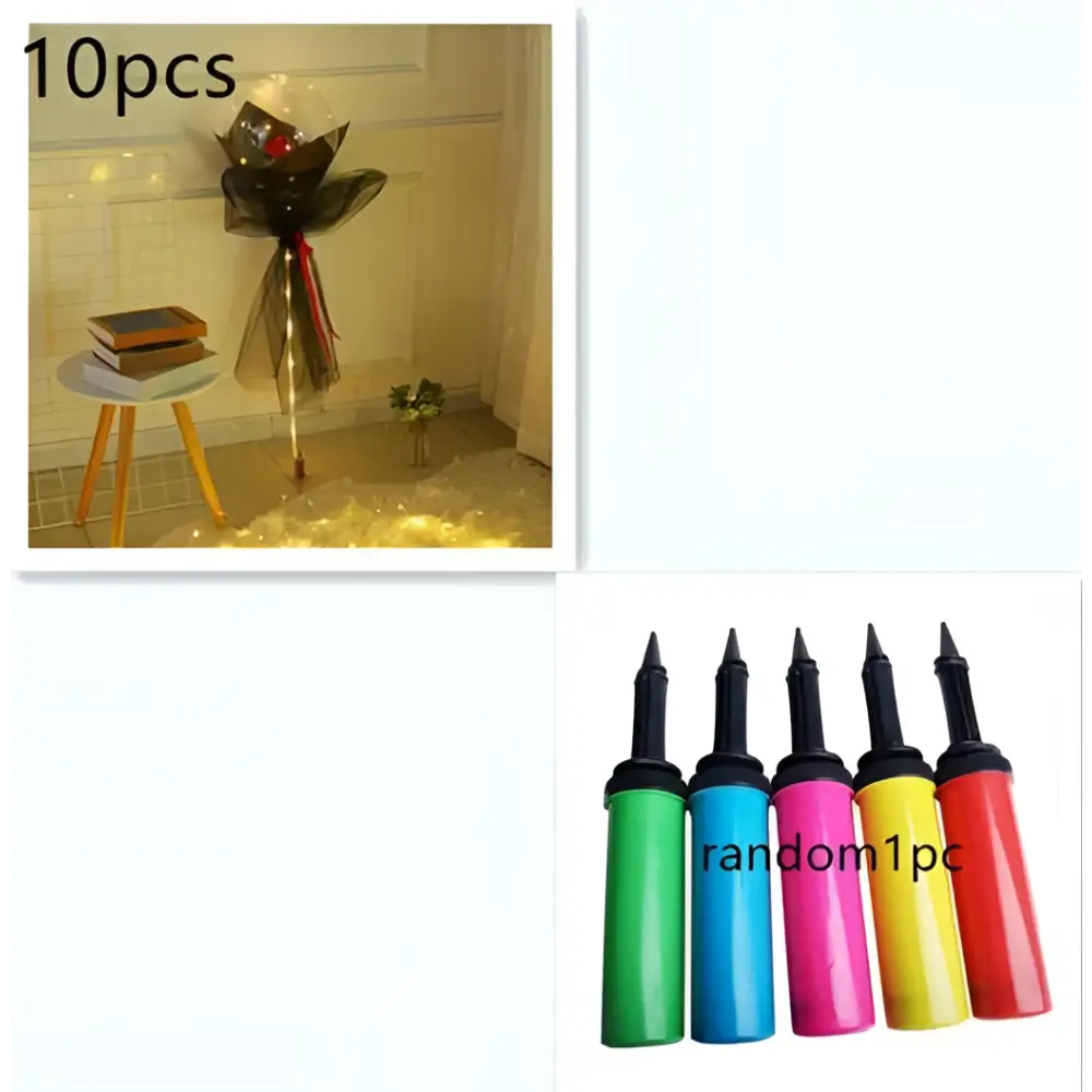 Colorful handheld air pumps in green blue pink yellow and red with black nozzles for luminous balloon rose bouquet transparent bobo ball