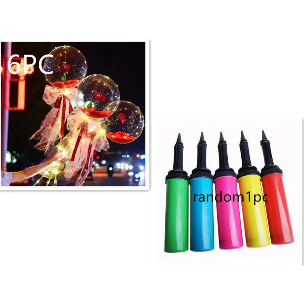 Clear transparent inflatable luminous balloon rose bouquet with red roses and glowing LED lights in transparent bobo ball