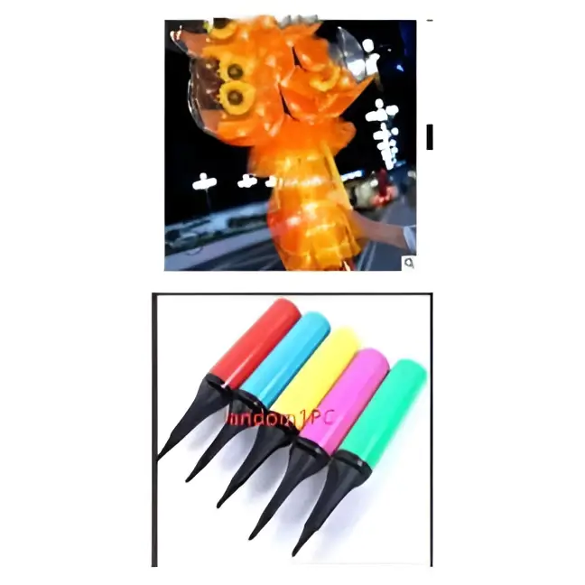 Set of five colorful plastic balloon pumps with pointed tips for luminous balloon rose bouquet and transparent bobo ball