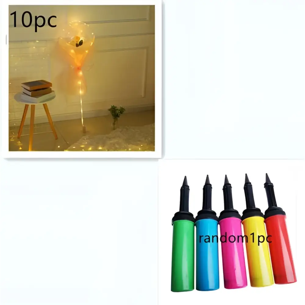 A set of five colorful cylindrical hand pumps with black nozzles for inflating luminous balloon rose bouquet transparent bobo ball