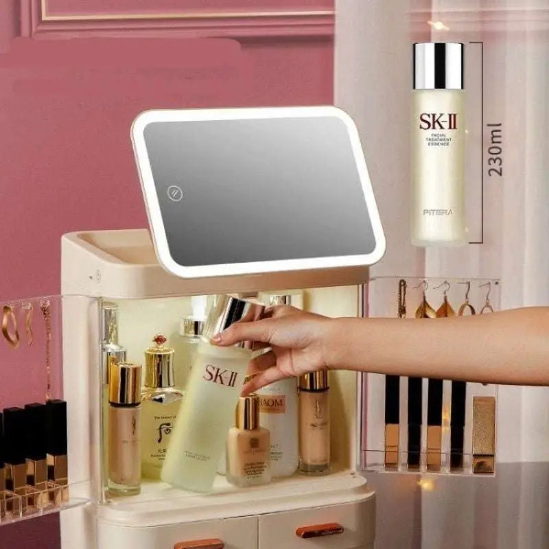 Mirror Integrated Light Desktop Large Capacity Lipstick Skin Care Products Cosmetics Storage Box Button Full Cup Plus Size Bra Without Wi Royalessencelux