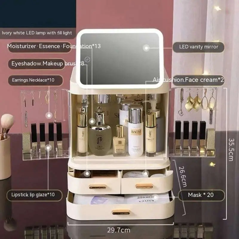 Mirror Integrated Light Desktop Large Capacity Lipstick Skin Care Products Cosmetics Storage Box Button Full Cup Plus Size Bra Without Wi Royalessencelux