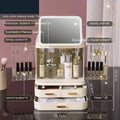 Ivory white three-tier cosmetics storage box with built-in cosmetic mirror and clear acrylic jewelry holders