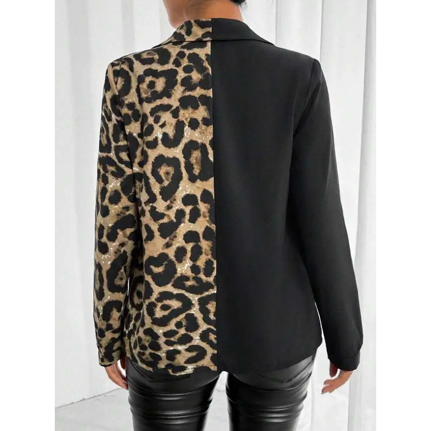 A stylish printed belted shirt with a black and bold leopard print sequined blazer design
