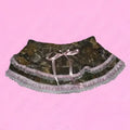 Leopard print sexy hot girl skirt featuring camouflage pattern, lace trim, and satin bow at the waist