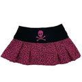 Pink leopard print sexy hot girl skirt with black waistband embroidered pink skull and crossbones and lace trim