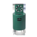 Green cylindrical lifting fan humidifier with clear water reservoir and digital display showing 100 with remote control