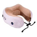 Light blue fabric car massage pillow with white and beige plush neck massager featuring power button and usb port