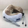 Beige and white plush electric neck massager with usb charging and controls for fabric car massage pillow use