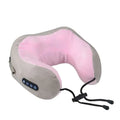Light blue fabric car massage pillow in pink and gray with built-in massage controls neck massager for cars