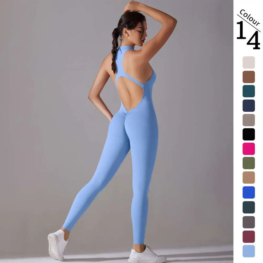 Jumpsuit Liath Gorm Fada Brísteacha Yoga Aclaíocht Caol Bodysuit
