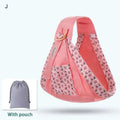 Pink floral-patterned newborn sling with wooden ring and matching pouch for nursing cover use