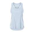 Light blue sleeveless yoga uniform blouse with racerback design and high-low hemline for athletic wear