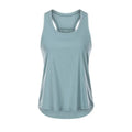 Light blue sleeveless yoga uniform blouse with racerback design and high-low hemline for sports nude sleeveless use
