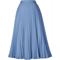 Light blue pleated midi swing casual skirt made of lightweight smooth flowing fabric with a smooth waistband