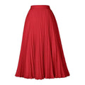 A vibrant red pleated midi swing casual skirt with a fitted waistband and smooth flowing fabric