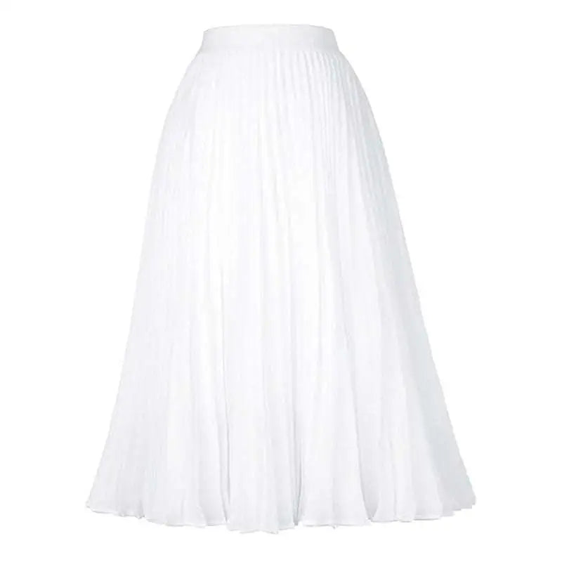 Light blue swing casual skirt with pleated midi design and smooth flowing lightweight sheer fabric with high waistband