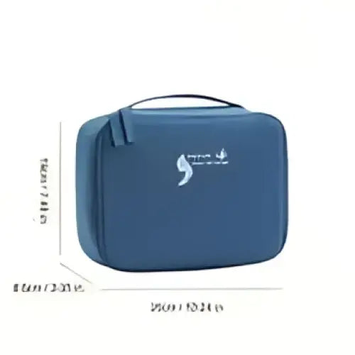 Light blue square travel storage bag with a blue rectangular travel organizer and subtle white logo on front