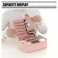 Light blue multifunctional square travel storage bag with pink fabric makeup organizer and transparent front panel compartments