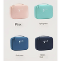 Light blue multifunctional square travel storage bag with pink light green dark green and tibetan blue fabric exterior