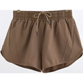 Brown summer sports shorts with elastic waistband and matching drawstring designed with zipper pockets breathable fabric