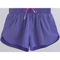 Light blue summer sports shorts with purple color purple athletic shorts pink drawstring elastic waistband and zipper pockets breathable