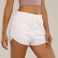 White summer sports shorts with breathable fabric elastic waistband and side zipper pockets for secure storage