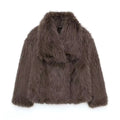 A chocolate brown winter plush coat with plush coat fashion voluminous collar and long sleeve design jacket