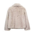 Light gray winter plush coat with soft fluffy texture and cozy collar long sleeve design for plush coat fashion