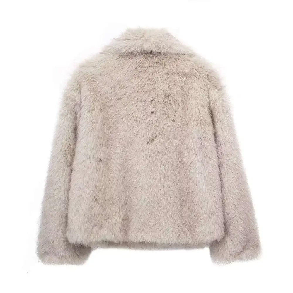 Light gray winter plush coat with soft fluffy texture and cozy collar long sleeve design for plush coat fashion