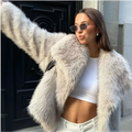 Light gray winter plush coat with soft faux fur texture and long sleeve design perfect for plush coat fashion