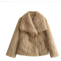 Beige winter plush coat with plush coat fashion layered collar and long sleeve design for cold weather wear
