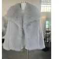 Light gray winter plush coat with voluminous collar soft fluffy texture and long sleeve design for plush coat fashion