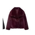 A plush coat fashion deep burgundy faux fur winter plush coat with wide collar and long sleeve design