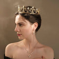 Gold ornate crystal wedding tiara with intricate filigree and socialite style hair design for luxury socialite look