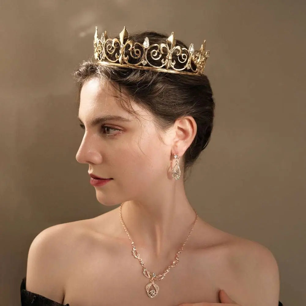 Gold ornate crystal wedding tiara with intricate filigree and socialite style hair design for luxury socialite look