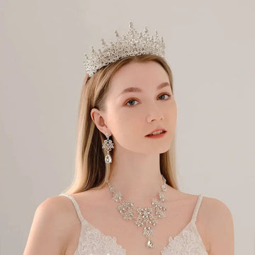 A sparkling silver crystal wedding tiara with intricate details in luxury socialite style for elegant socialite style hair