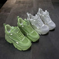 Light green and white lime green mesh casual sports single sneakers with chunky platform soles for everyday wear