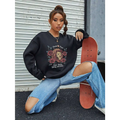 Black lion rose regular fit long sleeve sweatshirt with oversized lion and roses graphic and strong brave text design