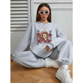Gray lion rose regular fit long sleeve sweatshirt with rose embroidery and clear strong text across the chest