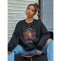 Black lion rose regular fit long sleeve sweatshirt with detailed lion graphic and roses featuring strong brave text