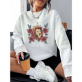 White long sleeve sweatshirt with detailed lion and roses design featuring clear strong brave text in lion rose regular fit