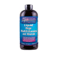 Dark amber glass bottle of drs advantage liquid mega multivitamins with blue label to support nutritional gaps 16oz